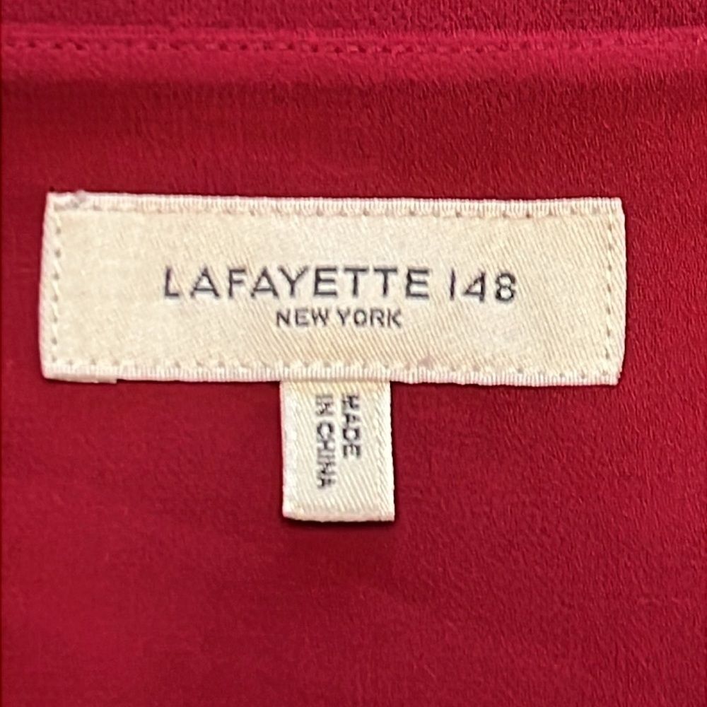 Lafayette 148 Lenore Hibiscus V-Neck Crepe Blouse Puff Sleeve Button Cuff Small - Picture 7 of 12